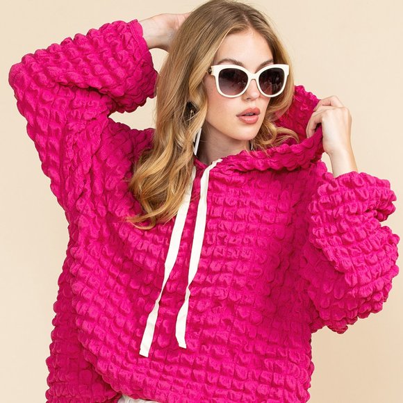 COPY - Rose Waffle Textured Drawstring Pullover Hoodie - - Picture 9 of 15